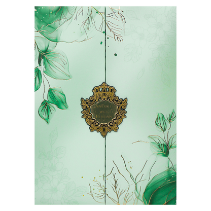 Green Leaf Padded Wedding Card-KJTS3675