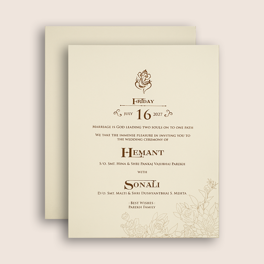 White Golden Floral Embossed Padded Wedding Card - KPR010240