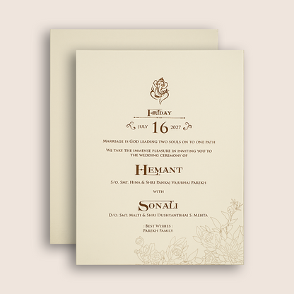 White Golden Floral Embossed Padded Wedding Card - KPR010240