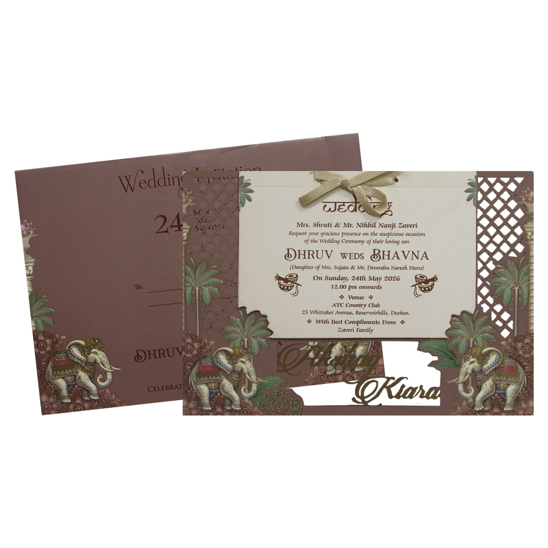 Brown Elephant Laser-cut Wedding Card - KSH72870