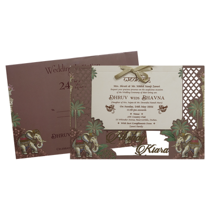 Brown Elephant Laser-cut Wedding Card - KSH72870