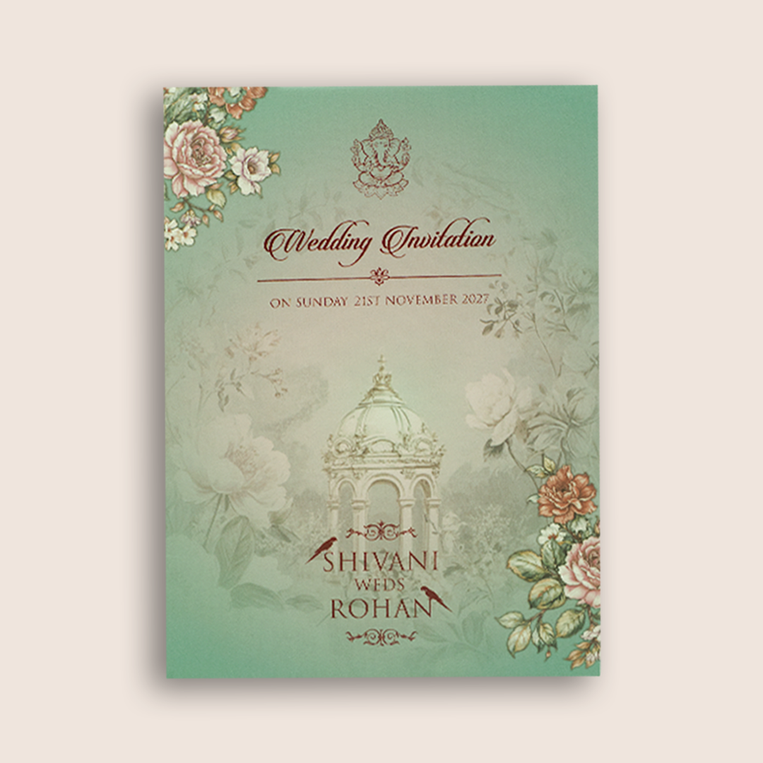 Green Embossed Rose Floral Marriage Card - KVN07940