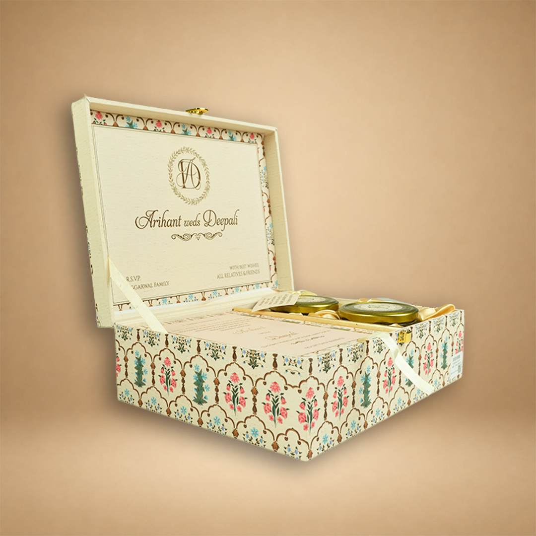 Cream Floral Premium Wedding Invitation Box - KSBMD070