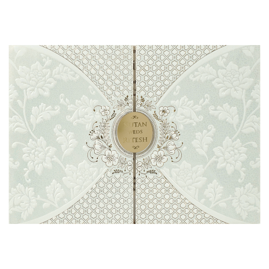 White Circle Floral Padded Wedding card-KRE28330