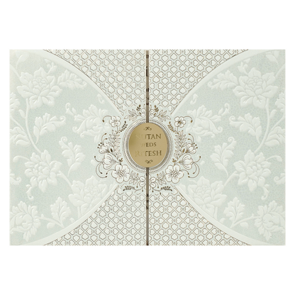 White Circle Floral Padded Wedding card-KRE28330