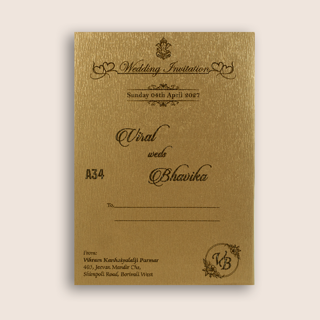 Brown Floral MDF Laser Cut Wedding Card - KMARA340