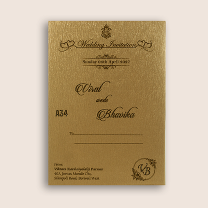 Brown Floral MDF Laser Cut Wedding Card - KMARA340