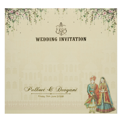Cream Royal Couple Palace Padded Wedding Card-KJTS1818