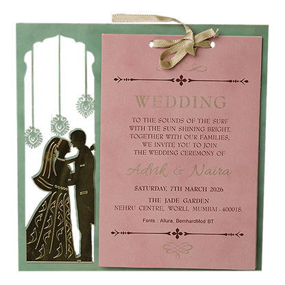 Green Bride Groom Laser-Cut Wedding Card-KRC31570