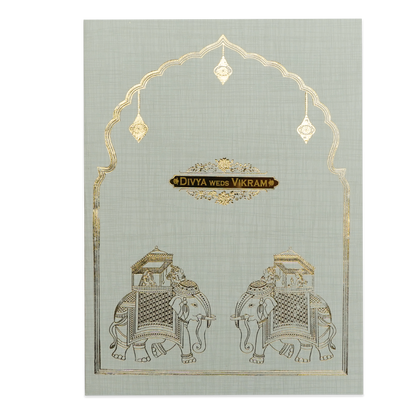 Grey Royal Elephant Wedding Card-KNK7083G