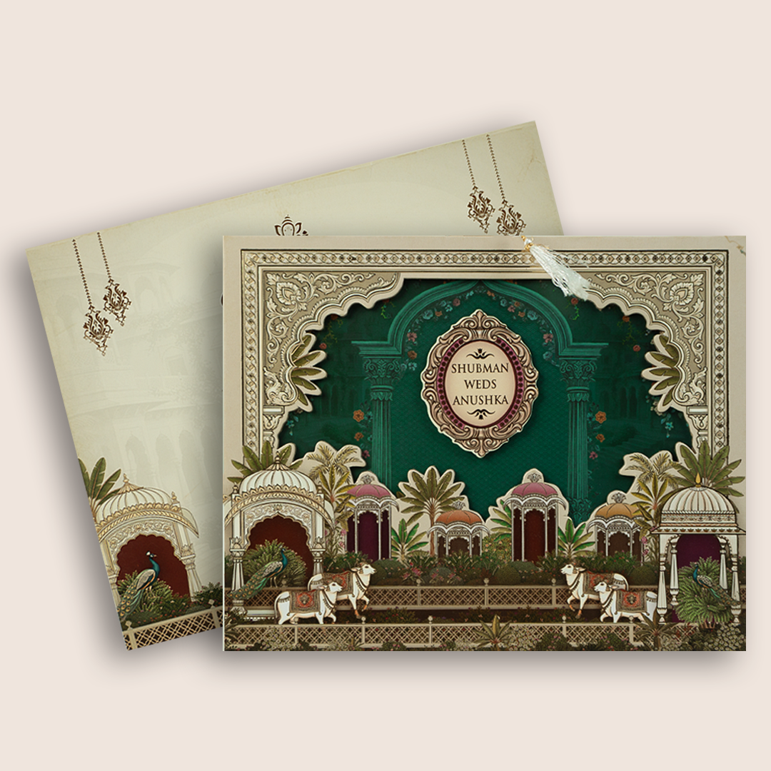 Green Floral Laser Cut MDF Wedding Card - KRB10100