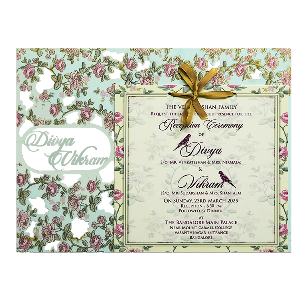 Blue Floral MDF Wedding Card Design-KNKO7602