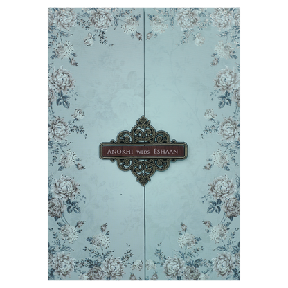 Pastel Blue Floral Padded Wedding Card-KJTS3661
