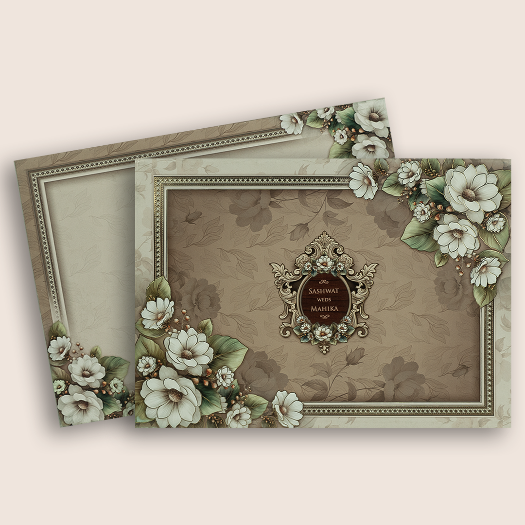 Pastel Brown Floral Padded Invitation Card - KRE28740