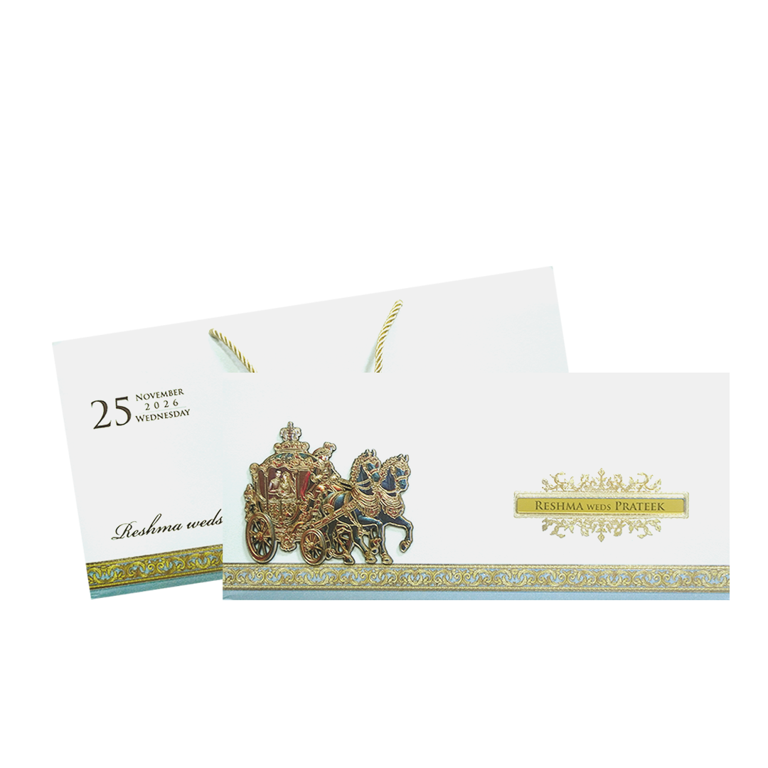 White Royal Carriage Theme Wedding Invitation-KPR24870