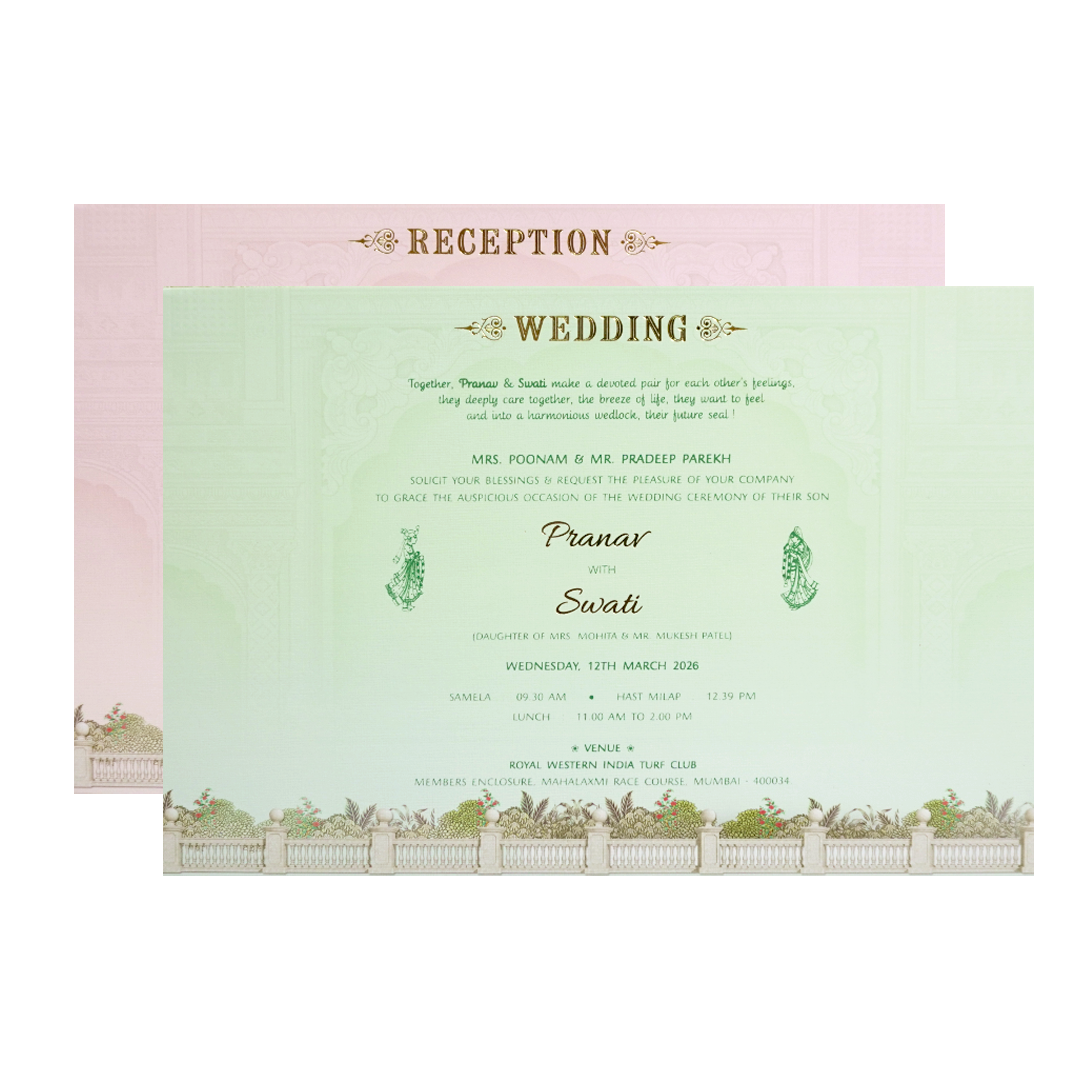 Cream Baraat Procession 3D Padded Wedding Card - KMMWD1111