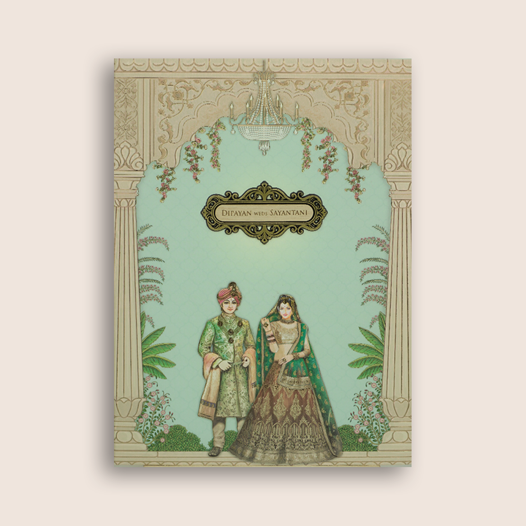 Blue Bride Groom Padded Wedding Card - KJTS1729