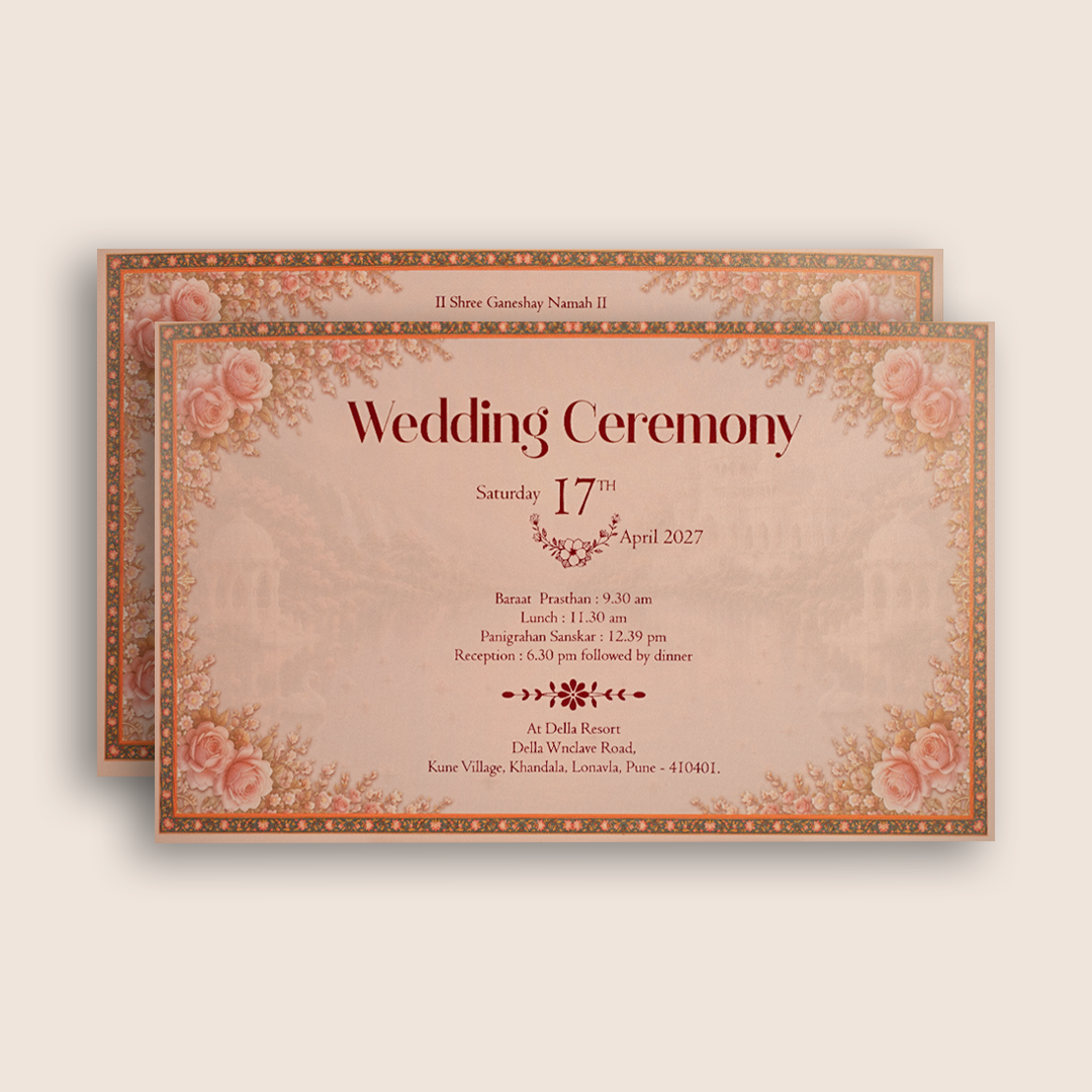 Pink Lord Lakshmi Narayan Embossed Floral Wedding Card- KPR07050