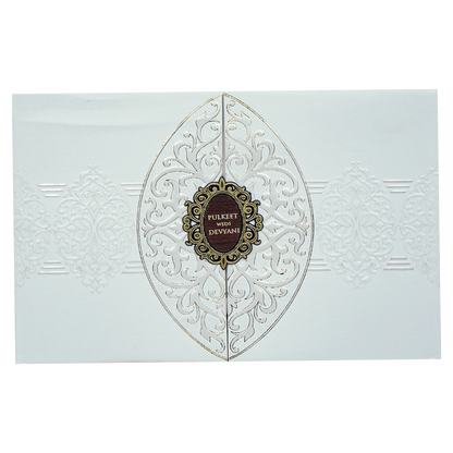 White Royal Motif Padded Wedding Card-KJTS1860