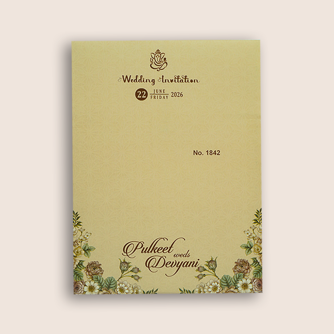 Cream Floral Door Style Wedding Invitation Card - KJTS1842