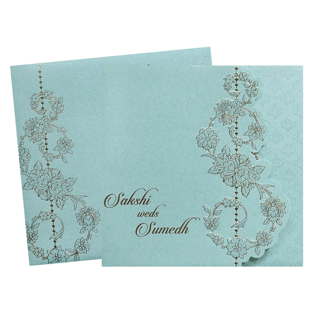 Sky Blue Floral Laser Cut Wedding Card-KPR06160