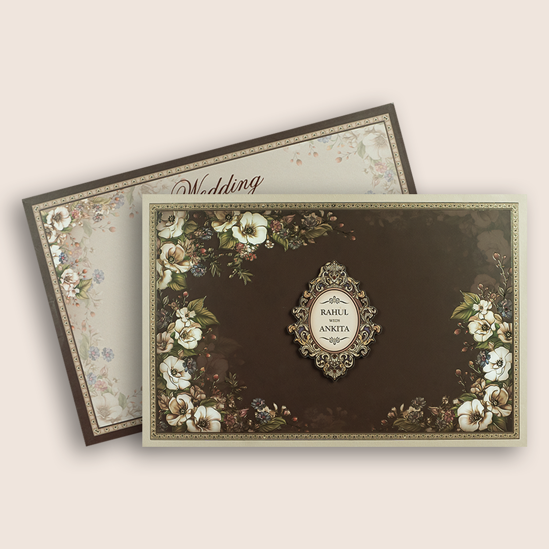 Brown Floral Padded Wedding Invitation Card - KSH18110