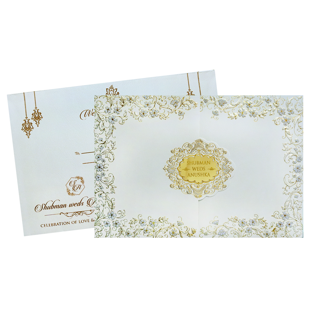 White Embossed Door Style Wedding Invitation Card-KRB09101