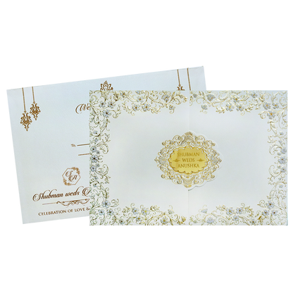 White Embossed Door Style Wedding Invitation Card-KRB09101