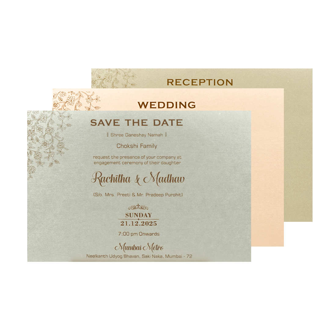 Cream Pink Gold Floral Oval Wedding Card-KSI64680
