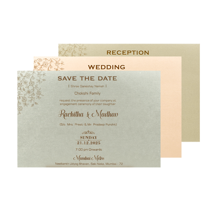 Cream Pink Gold Floral Oval Wedding Card-KSI64680