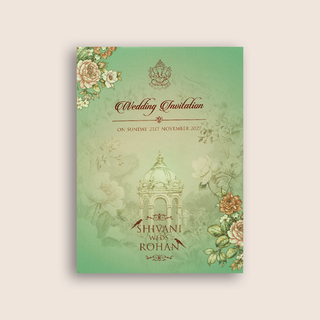Green Embossed Rose Floral Marriage Card - KVN07940