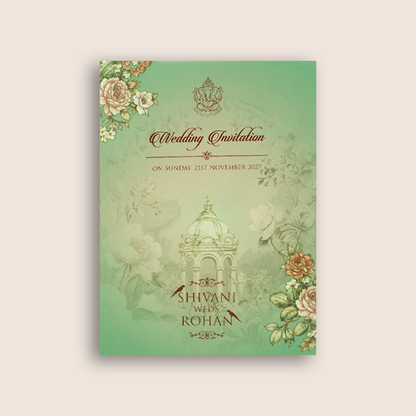 Green Embossed Rose Floral Marriage Card - KVN07940