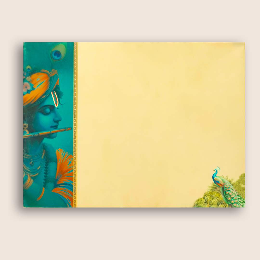 Blue Lord Krishna Door Style Wedding Card - KAA05430