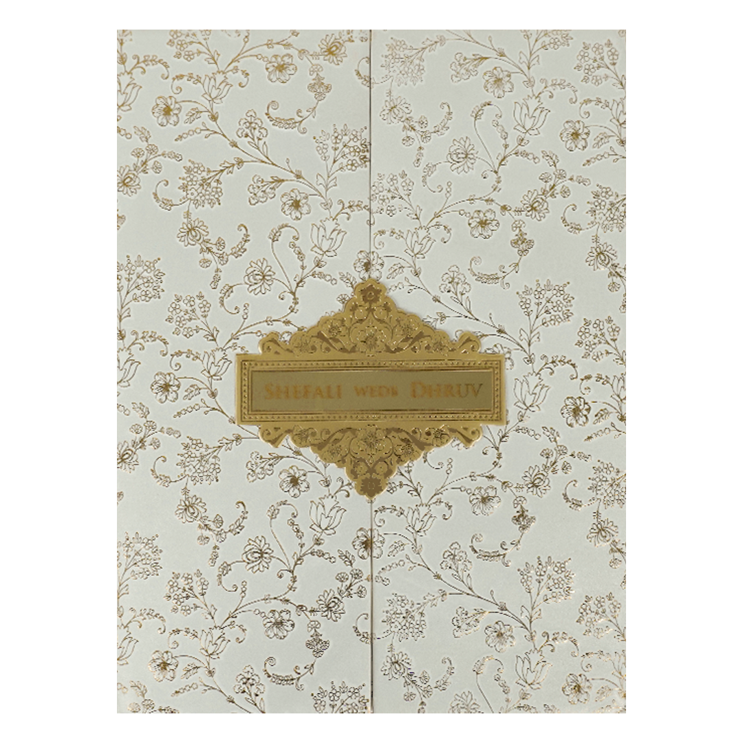 White Gold Foil Floral Padded Wedding card-KRE28240