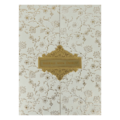 White Gold Foil Floral Padded Wedding card-KRE28240