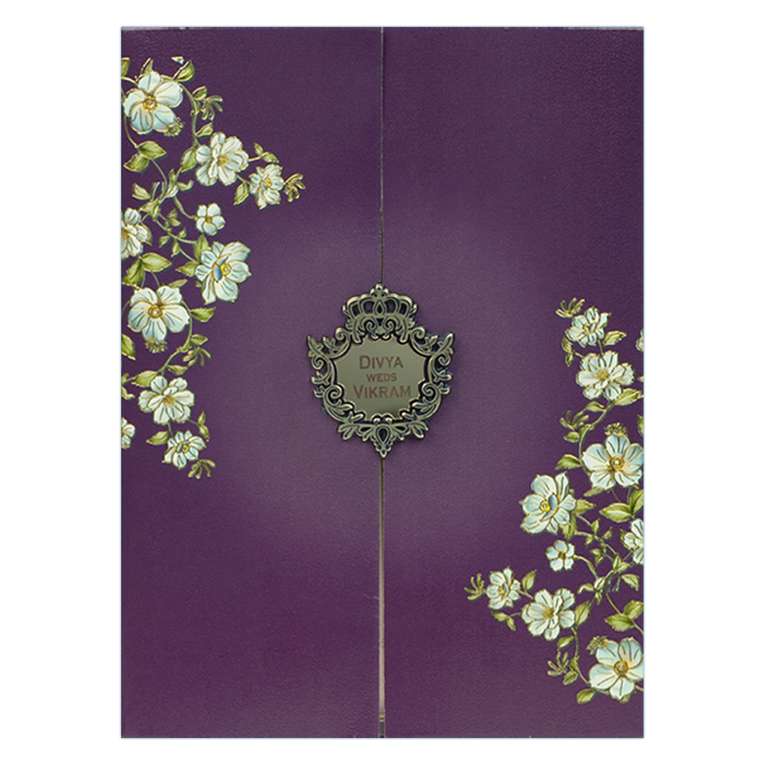 Purple Floral Door Style Wedding Card - KNKC4095