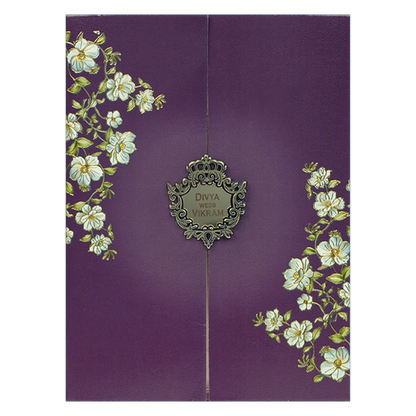 Purple Floral Door Style Wedding Card - KNKC4095