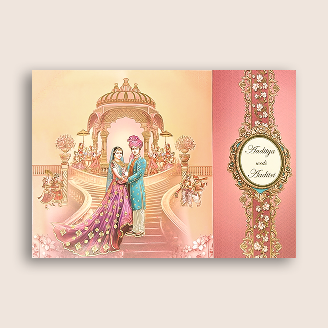 Pink Bride Groom Door Style Wedding Card - KAA05440