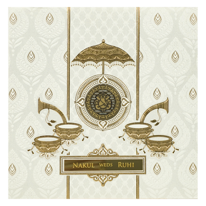 White Musical Ganesha Padded Wedding Card-KRE28270