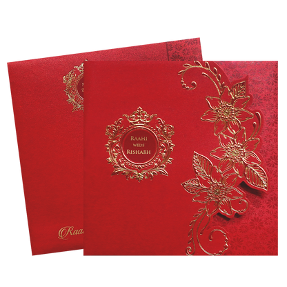 Red Floral Door Style Wedding Card-KPR06050