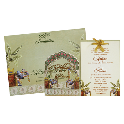 Green Arch Elephant Theme Wedding Card-KFR16070