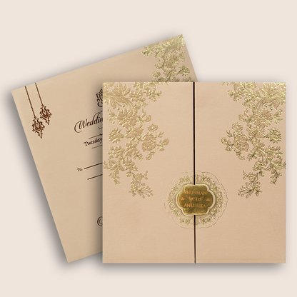 Peach Embossed Floral Door Style Padded Wedding Invitation - KRB10440