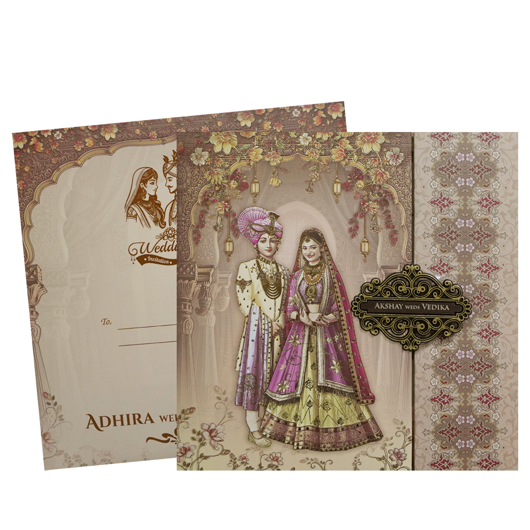 Brown Bride and Groom Padded Wedding Card - KSH72830