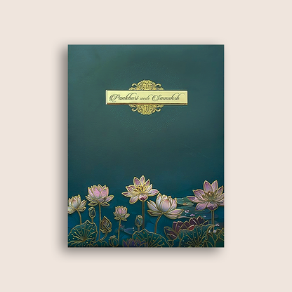Royal Blue Lotus Floral Wedding Card - KAA05180