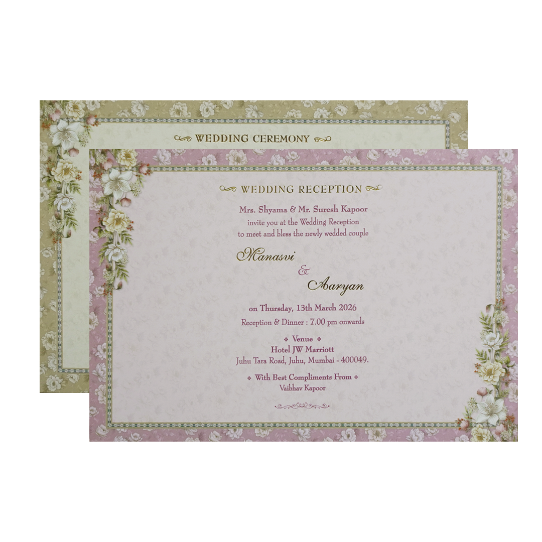 Grey Floral Frame Padded Wedding Card -KMMWD1142