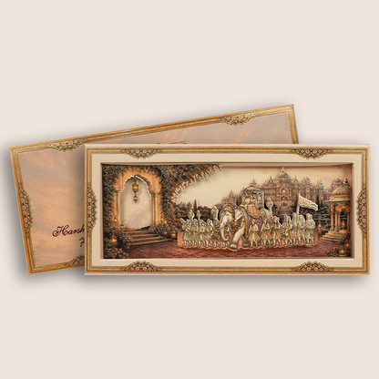 Beige Bharaat Laser Cut Padded Wedding Card - KPR026210