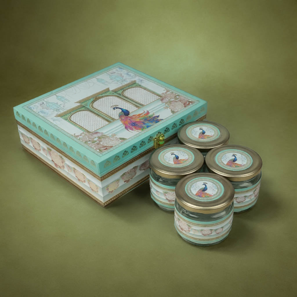 Pastel Blue Peacock Luxury Sweet Jar Box-KBX10101