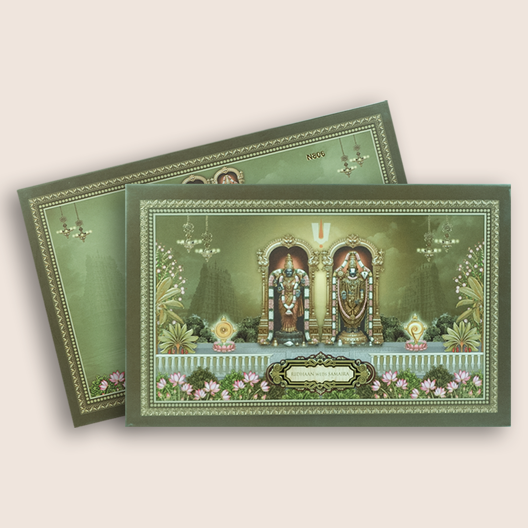 Green Lord Balaji Padmavathi Padded Marriage Card - KVN08060