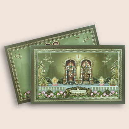 Green Lord Balaji Padmavathi Padded Marriage Card - KVN08060