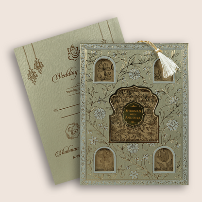 Grey Floral Laser Cut Wedding Invitation - KRB10140